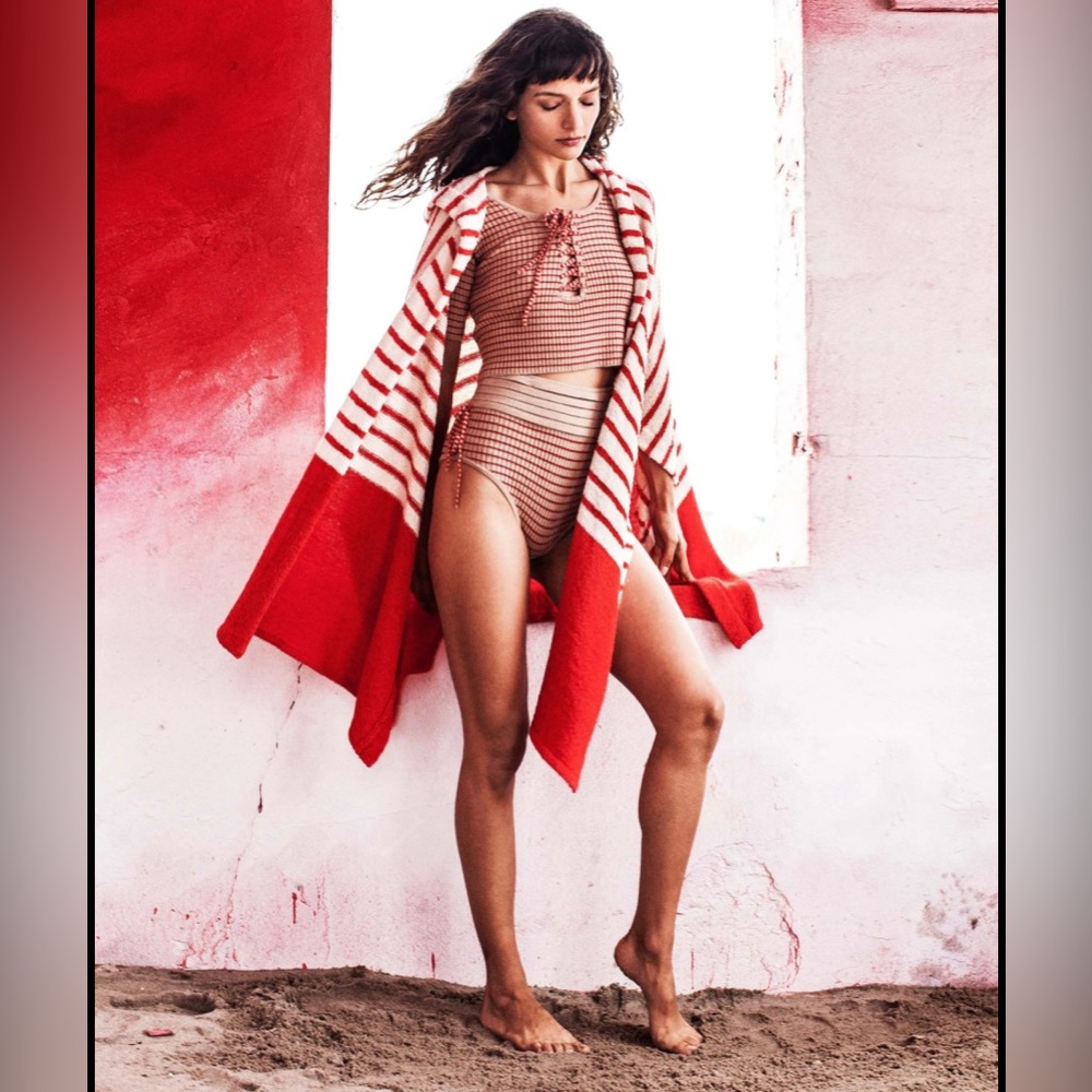 TABULA RASA Red White Woman Oversized Jahan Striped Cotton-blend Terry XS